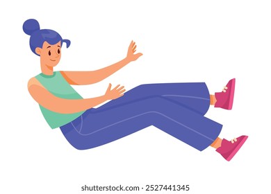 Happy Flying Woman Character in Floating Pose Vector Illustration