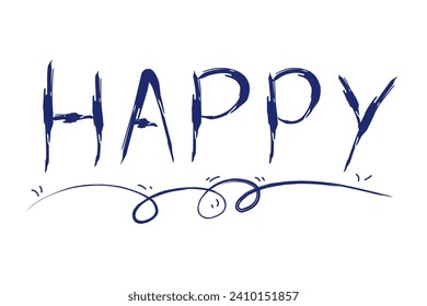 Happy. Font art of happy text stroke brush, hand drawn doodle. 