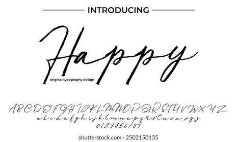 Happy Font Stylish brush painted an uppercase vector letters, alphabet, typeface