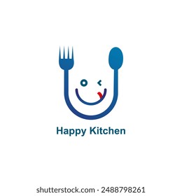 Happy food logo design. Smile, Eating and Restaurant logo concept. Vector logo template