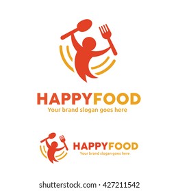 Happy Food Logo, People With Fork And Spoon Logo