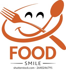 Happy food smile logo design with fork and spoon