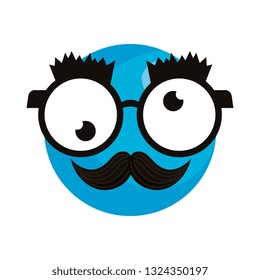 happy fool face emoticon with glasses and mustache