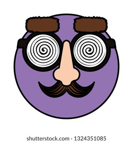 happy fool face emoticon with glasses and mustache