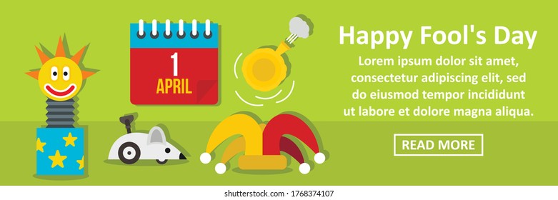 Happy fools day banner horizontal concept. Flat illustration of happy fools day banner horizontal vector concept for web