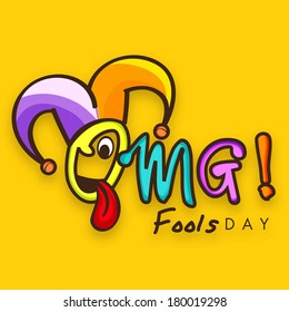 Happy Fool's Day funky concept with colorful text on bright yellow background.