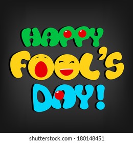 Happy Fool's Day funky concept with colorful text on grey background.