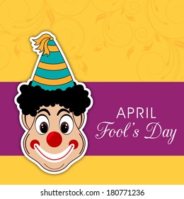Happy Fool's Day funky concepto con bromas sobre un fondo abstracto adornado con flores.