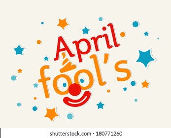 Happy Fool's Day funky concept with stylish text and joker face on colorful stars decorated background.