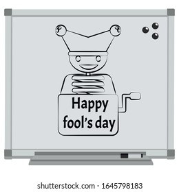 Happy fool's day. Jack in the box. Vector stock illustration.