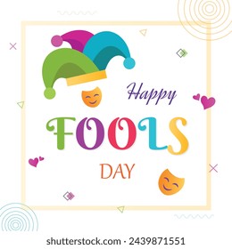 Happy fools day, mask and joker hat, celebrate jokes and hoaxes, funny prank event