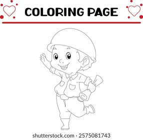 happy foreman is waving hand coloring page for kids