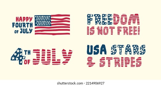 Happy Forth Of July Print. American Flag Patriotic Lettering. T-shirt Design. USA Patriotic Text. Stars And Stripes Print.