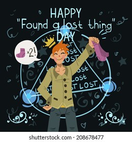 Happy found a lost thing day funny cartoon greeting card. For ui, web games, tablets, wallpapers, and patterns.