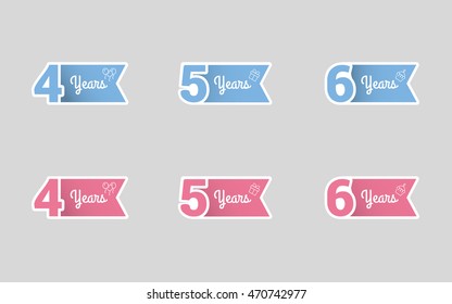 Happy four, five, six years,  Birthday icon set