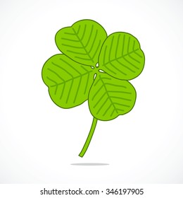 Happy four leaf clover. Vector illustration on white background.
