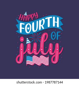 Happy fourth of July, 4th of July America Independence day lettering Free Vector