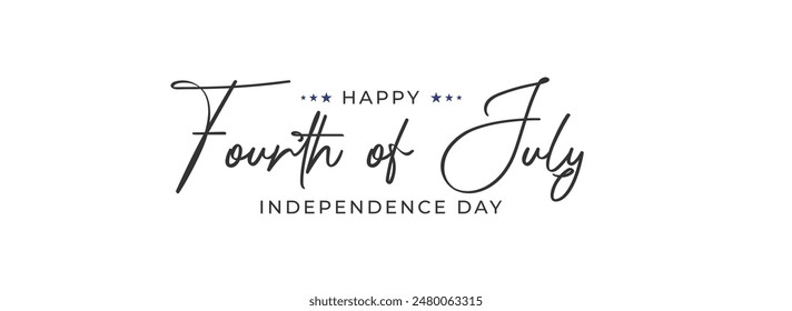 Happy Fourth of July Calligraphic Typography Text for USA Independence Day Background Design, Memorial Day Greeting Card, Cover, Banner. Vector Template