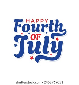 Happy Fourth of July calligraphy design to celebrate American independence day on 4th July. Hand written lettering design on white background. 4th of July logo with red and blue text