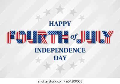 Happy Fourth of July greeting card. Banner for USA Independence Day. Text made of interlaced ribbons with USA flag's stars and stripes. Vector illustration.