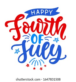 Happy Fourth of July hand written ink lettering. United States of America Independence day modern calligraphy typographic design for poster, brochure, greeting card template. Vector illustration