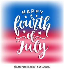 Happy Fourth of July hand written ink lettering, retro poster template. United States of America Independence day banner, greeting card, brochure design. Vector illustration