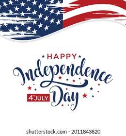 Happy fourth July holiday in the US. American Independence Day greeting card, banner, poster with United States flag, Vector illustration