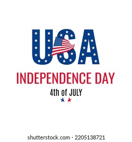 Happy Fourth July Holiday In USA. American Independence Day Greeting Card, Banner, Poster With United States Flag, Stars And Stripes. Patriotic Text On White Background. Vector Illustration