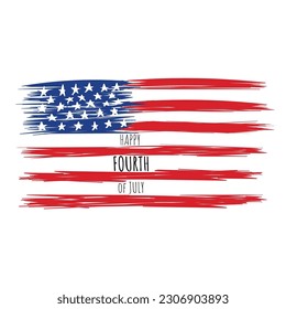 Happy Fourth july holiday in USA. American Independence Day greeting card, banner, poster with United States flag colors. Patriotic 4th of July calligraphy on white background. Vector illustration