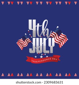 Happy Fourth July holiday in USA. American Independence Day greeting card, banner, poster with United States flag, stars and stripes.