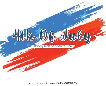 Felices vacaciones del 4 de julio en Estados Unidos. Tarjeta de felicitación del Día de la Independencia de Estados Unidos, Anuncio, afiche con la bandera de Estados Unidos, estrellas y rayas.