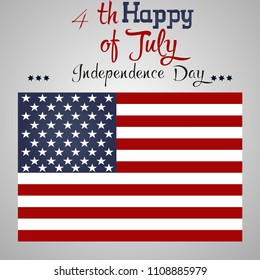 Happy Fourth of July. Independence Day of the United States, July 4th. Home of the brave. Hand lettering greeting card with textured letters.