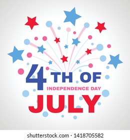 Happy Fourth of July. Independence Day of the United States, July 4th. Greeting card with inscription and firework. Vintage typography illustration