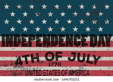 Happy Fourth of July. Independence Day of the United States, July 4th. Home of the brave. Hand lettering greeting card with textured letters. Vintage typography illustration 