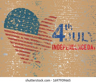 Happy Fourth of July. Independence Day of the United States, July 4th. Home of the brave. Hand lettering greeting card with textured letters. Vintage typography illustration.Grunge Paint Roller