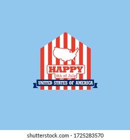 Happy fourth of July Independence Day of the United States with map, banner and simple text isolated on light background good for greeting card or poster elements