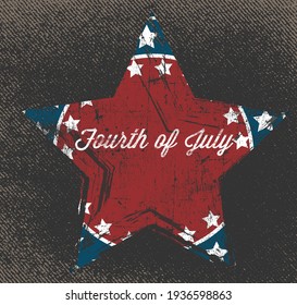 Happy Fourth of July. Independence Day of the United States, July 4th. Home of the brave. Hand lettering greeting card with textured letters. Vintage typography illustration.Grunge Paint Roller