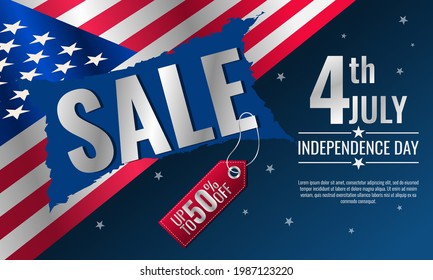 Happy Fourth of July. Independence Day background sales promotion advertising banner template with American flag design