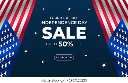 Happy Fourth of July. Independence Day background sales promotion advertising banner template with American flag design