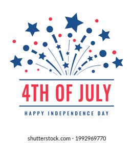 Happy Fourth of July. Independence Day of the USA, July 4. Commemorating the Declaration of Independence of the United States. Greeting card with inscription and firework. Vector vintage illustration