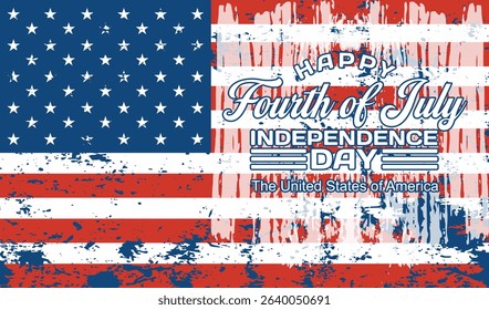 happy fourth of july independence day vector illustration on american flag background with blots effect and vintage style