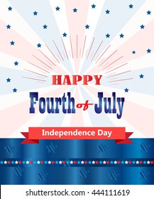 Happy Fourth of July Independence Day text on red and blue Holiday background. American flag color. Design for Holiday Independence Day. Vector Illustration