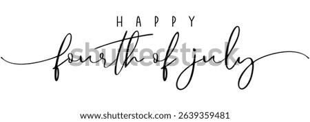 Happy Fourth of July, Independence Day USA lettering logo design. Happy 4th of July hand drawn calligraphy greeting card with fireworks and red and blue typography. Vector illustration for poster