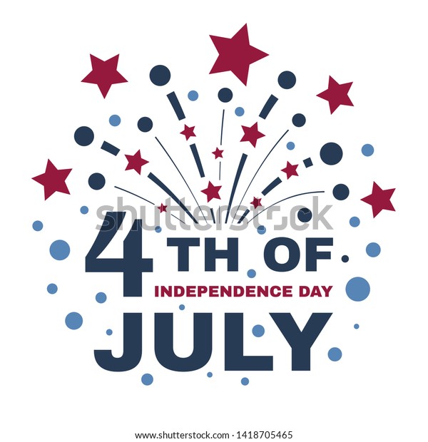 7月の4日目おめでとう 米国独立記念日 7月4日 銘文と花火のあいさつカード ビンテージタイポグラフィイラスト のベクター画像素材 ロイヤリティフリー