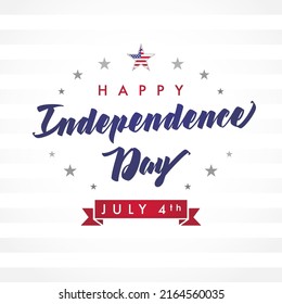 Happy Fourth of July lettering on flag. Independence day, 4th July national holiday with grunge flag USA. Vector illustration background, web banner