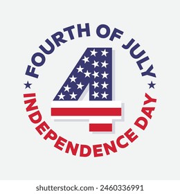 Happy Fourth of July logo. 4th of July creative concept on number 4 American flag vector illustration. USA independence day celebration banner, poster, greeting card. 4th July embalm, sticker, label.