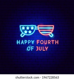 Happy Fourth of July Neon Label. Vector Illustration of USA Promotion.