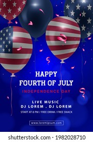 Happy fourth of July poster background with the realistic balloon vector