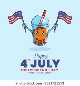 Happy Fourth of July United States Of America Independence Day Background Design with Cute Boba holding the flag. Suitable to place on content with that theme. Vector file every object is separated