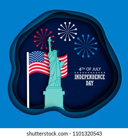 Happy Fourth of July USA Independence Day card in paper craft style, vector illustration. 